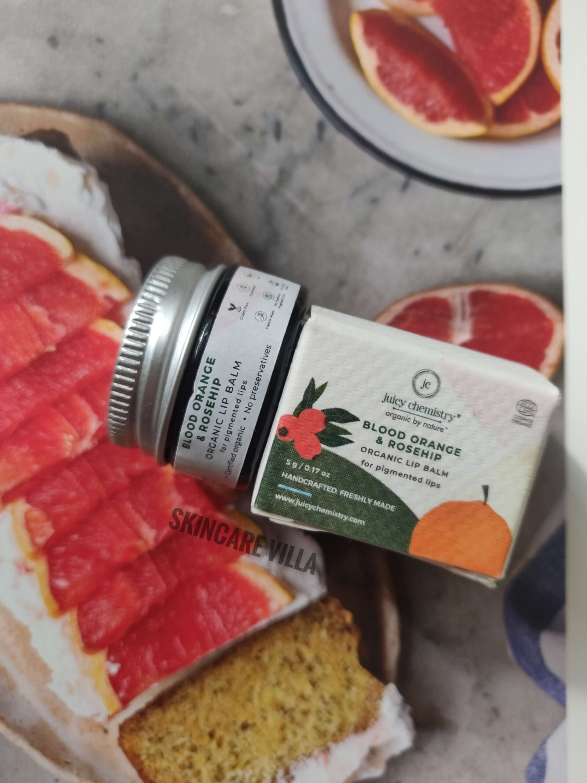 Juicy Chemistry Blood Orange and Rosehip Lip Balm Review Skincare Villa
